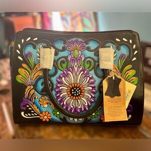 Vibrance in Bloom 🌸 Genuine Leather Hand painted Sachel Bag